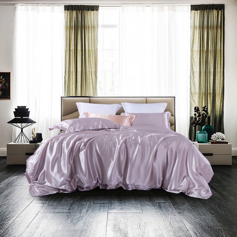 Gray Gray 4-Pcs Premium 100%Mulberry Silk Luxury Bedding Set Queen size King Ultra-Soft Bed sheet set Duvet cover Pillow shams