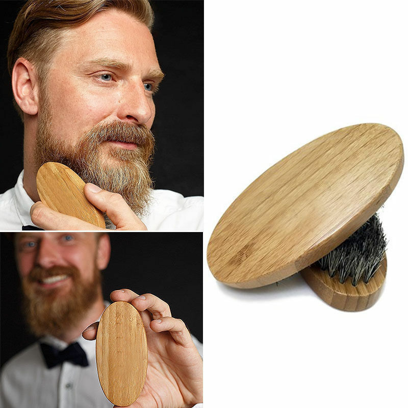 Men Boar Bristle Beard Mustache Styling Brush Military Hard Round Wood HandleHot