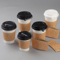 50pcs High quality white disposable coffee cup cold hot drink takeaway packaging paper cup with lid and kraft paper sleeve