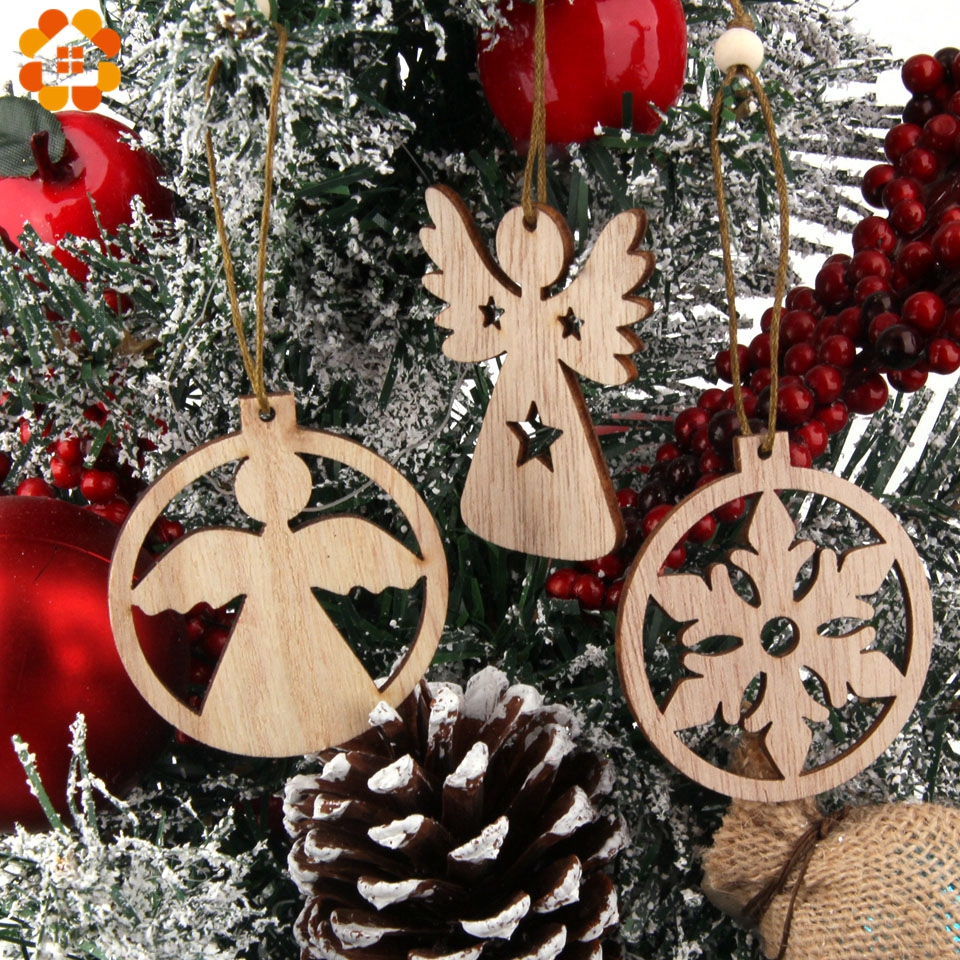 12PCS/Box Multi Vintage Christmas Wooden Pendants Ornaments Decoration Home Christmas Tree Ornaments Hanging Kids Gifts Supplies