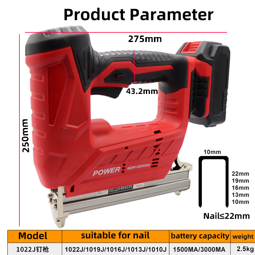 HIFESON Wireless Electric 1022J Nail Guns 1500/3000MA Nailer Stapler Tools for Furniture Frame Carpentry Wood working