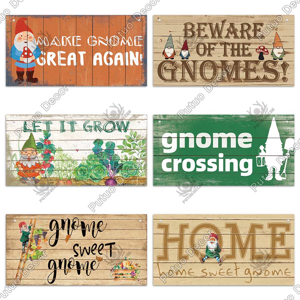 Putuo Decor Garden Home Gnome Wooden Signs Decorative Plaques for Garden House Door Wall Decoration Family Housewarming Gift
