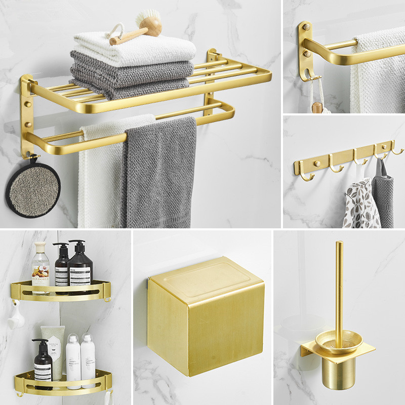 Bathroom Accessories Set Brushed Gold Corner Shelf,Towel Rack,Towel Hanger Paper holder,Toilet Brush Holder Bath Hardware Sets