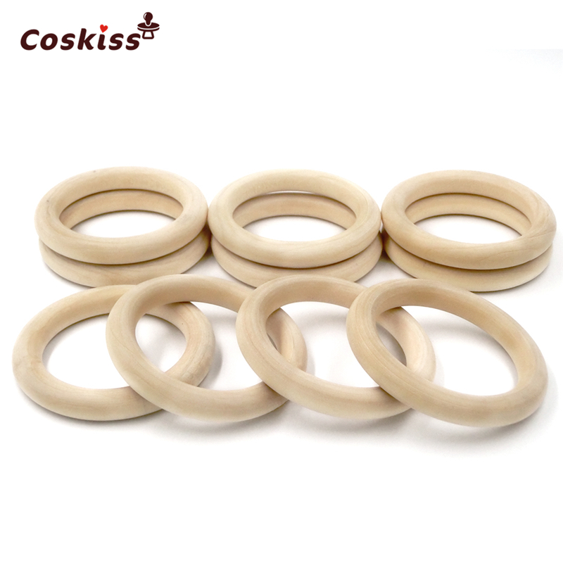 68mm(2.67'')20pcs Nature Wooden Ring Teether Montessori Baby Toy Organic Infant Teething Toy Accessories Necklace