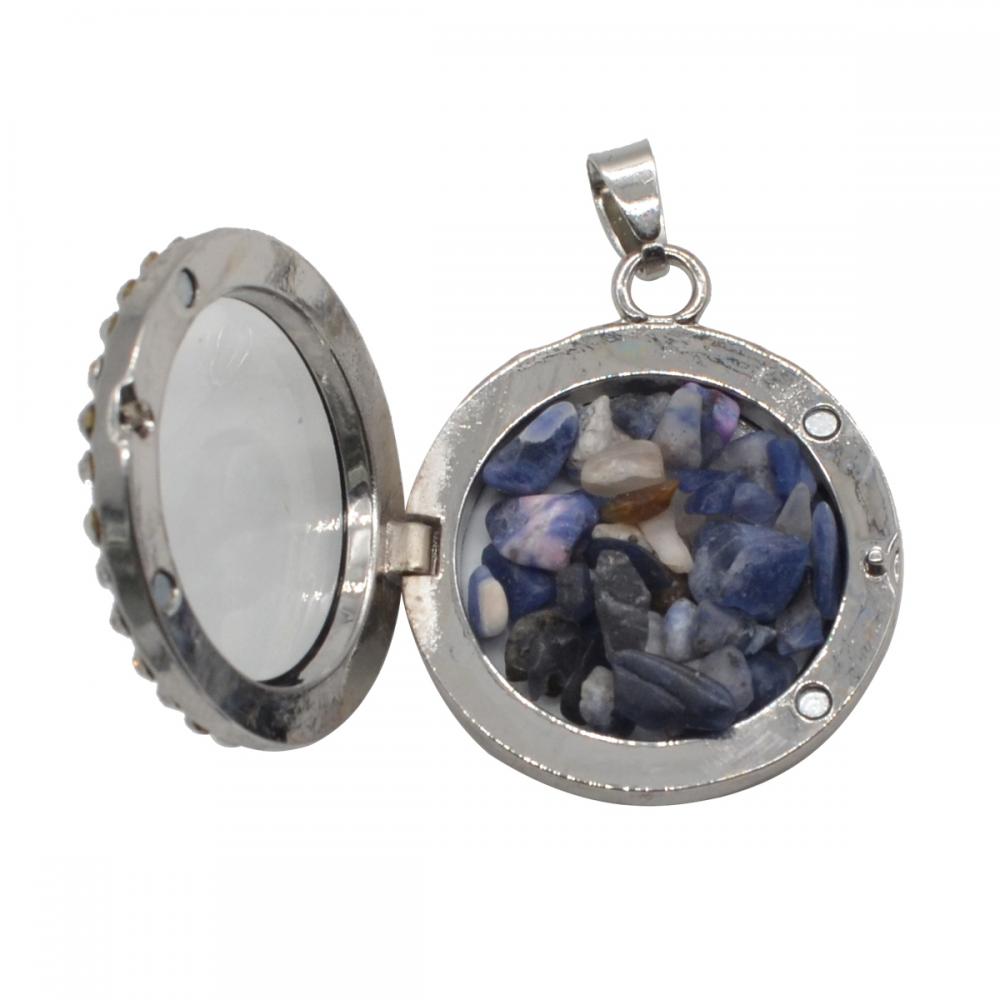 Gemstone Crystal Raw Stone Silver 30MM Circle Living Floating Memory Glass Locket Pendant Charm Natural Stone Pendant for DIY