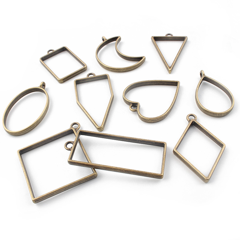 10pcs/lot Gold/Bronze/Silver Color Open Bezel Blank Geometric Frame Charms Pendant Resin Jewelry Making Bezel Mold