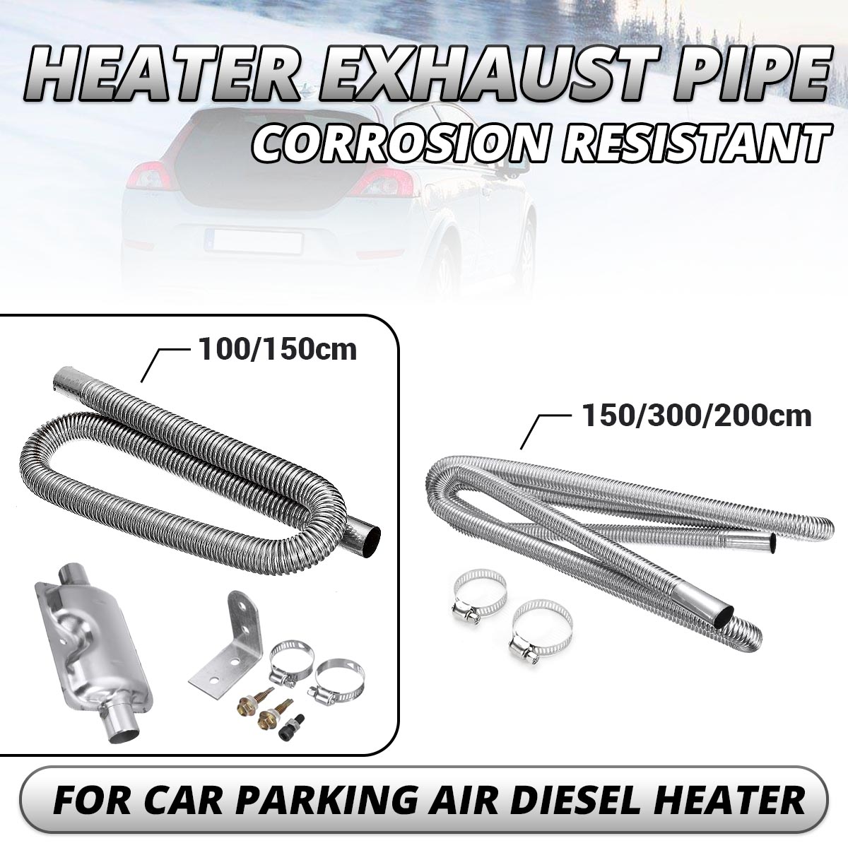 60-300cm Air Parking Heater Exhaust Pipe with Clamps Heater Ducting Fuel Tank Exhaust Pipe Hose Tube For Diesel Heater