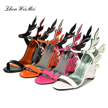 Women Wedges Sandals High Heels Sandals Casual Shoes Woman Large Woman Gladiator Sandals Newest Orange Flame Wings