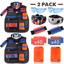 2 Sets Children Kids Tactical Vest Jacket Waistcoat Suit Kit Holder Pistol Bullets Toy Clip Darts for Outdoor Games Toy Gift