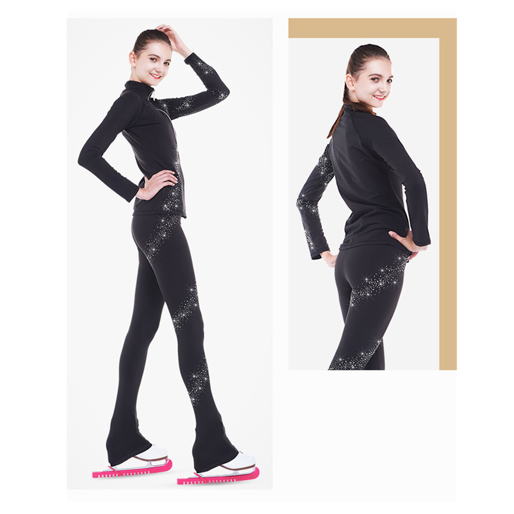 Figure Skating Jacket with Pants Women's Boys' Girls' Ice Skating Pants Trousers Top Black Spandex Stretchy Training Competition