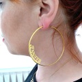 Fashion 30-70 MM Big Hoop Earrings For Women Date Name Custom Earings Stainless Steel Rose Gold Earrings Weding bridesmaid gifts