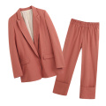 Aachoae Solid Two Piece Office Wear Suit Blazer Set Women Long Sleeve Suit Jacket Coat With High Waist Wige Leg Cuff Trousers