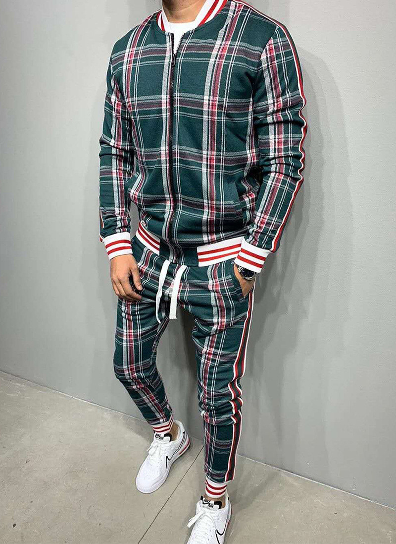 Track and Field's New Fashion Casual Men's fitness Sets colorful Checked Hooded Sweatshirt Sweatpants Tracksuit New trend Sets