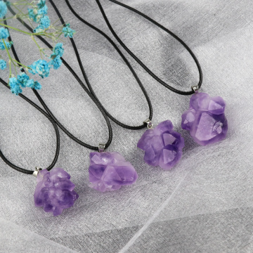 1PC Natural Amethyst Cluster Pendant Natural Quartz Stone Raw Crystals For Men Women Jewelry Purple Reiki Mineral Specimen Gift