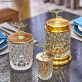 Nordic metal deer head glass jar home decoration storage bottle embossed crystal glass candy jar toothpick box household items