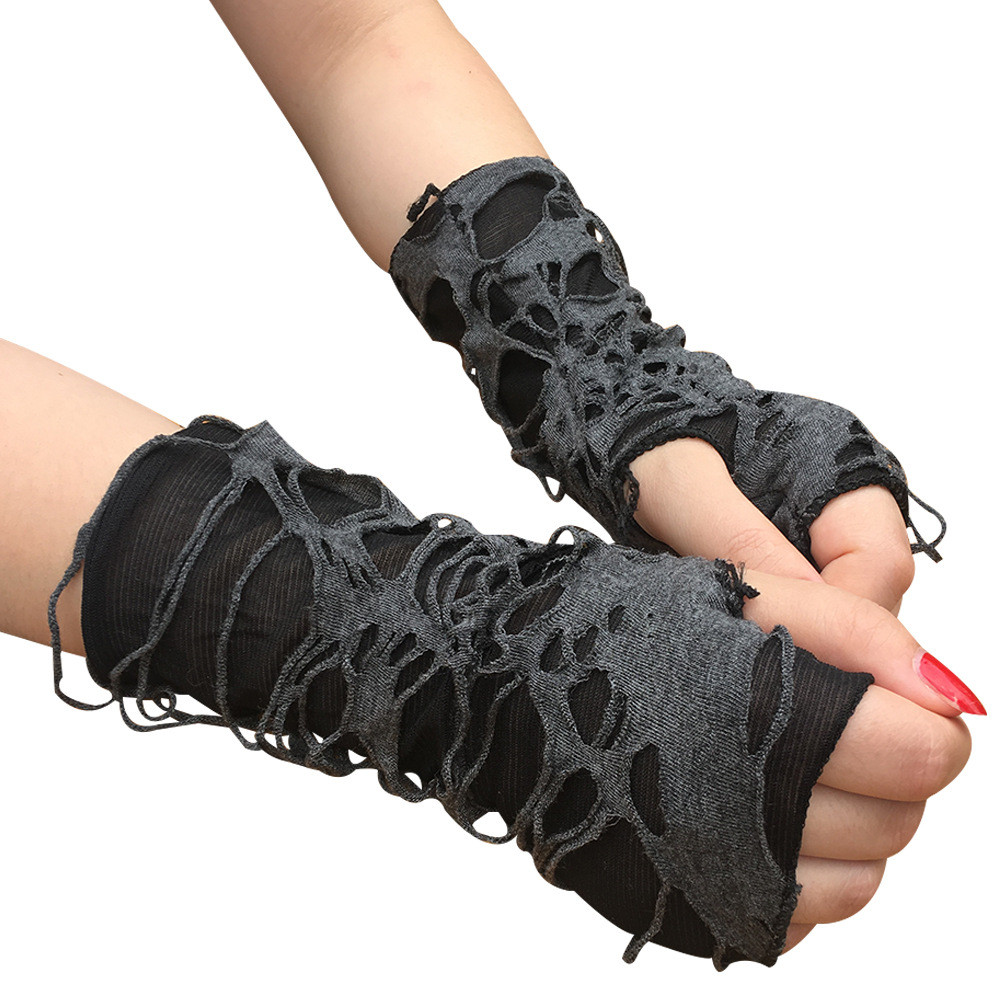 1Pair Sexy Gothic Black Fingerless Long Glove Halloween Funny Punk Rock Gloves Jazz Disco Mittens Clubwear Dance Cosplay Costume