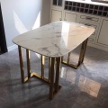 Modern luxury marble stone top Stainless steel leg dining tables sets Rectangular Italian style dining table and chairs