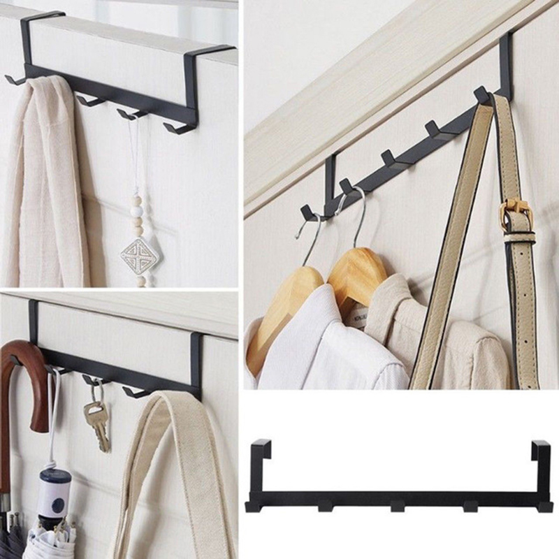 Door Hook Over-The-Door Hook Rack Metal 5 Hooks Hanger Storage Holder Hanging Coat Hat DurableHome Storage