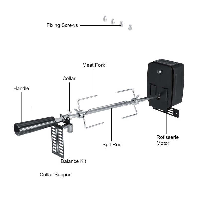 Barbecue Universal Rotisserie Kit Stainless Steel Spit Rod Meat Forks with Electric Motor Roasting Machine Chicken Rotisserie