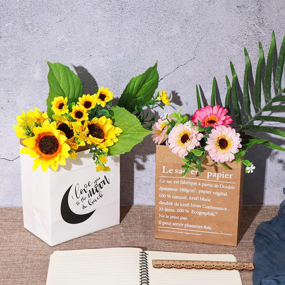 1 PC Nordic Style DIY Home Decor Dried Plant Basket Wedding Kraft Paper Bag Flowerpot Artificial Flower Vase Kraft Paper Bag