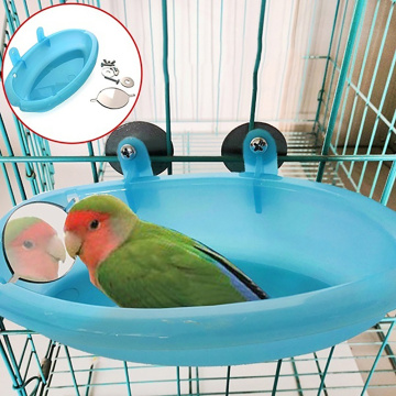 1 Pc Bird Perch Shower Pet Bird Bath Cage Basin Parrot Bath Basin Parrot Shower Supplies With Mirror Food Bowl Birds Accessories