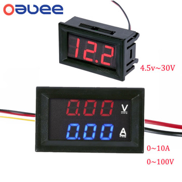 DC 100V 10A Voltmeter Ammeter Blue Red LED Amp Dual Digital Volt Meter Gauge 4.5V to 30V Voltmeter Voltage Meter Dropshipping