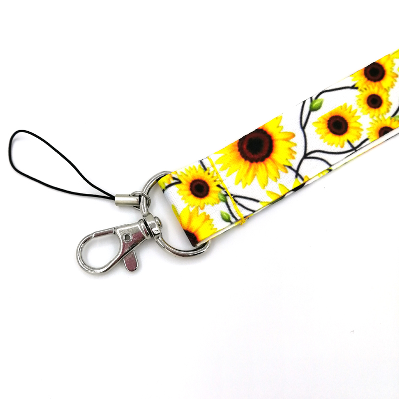 10Pcs Sunflowers Flower Mobile Phone Straps Lanyard For Keys Neck Strap ID Badge Holder Keycord Webbing Ribbon Keychain Lanyards