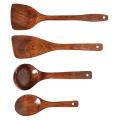 4pcs Wooden Cooking Tool Sets Wooden Soup Spoon Practical Spatula Food Serving Scoop Kitchen Utensil Wood Tableware For Home