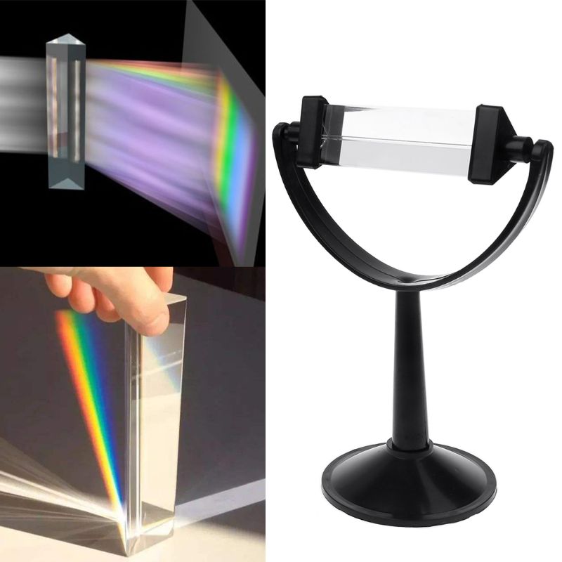 Optical Glass Triple Triangular Prism with Stand for Physics Light Spectrum Teaching