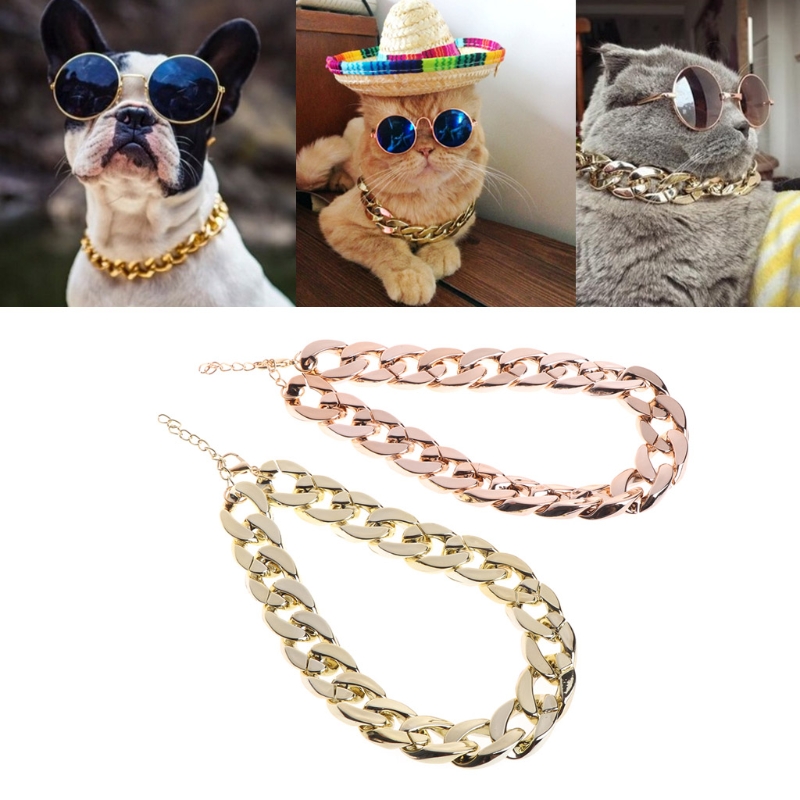 2019 Fashion Pet Dog Necklace Collars Thick Gold Chain Plated Plastic Identified Safety Collar Puppy Dogs 36cm/45cm Pet Products