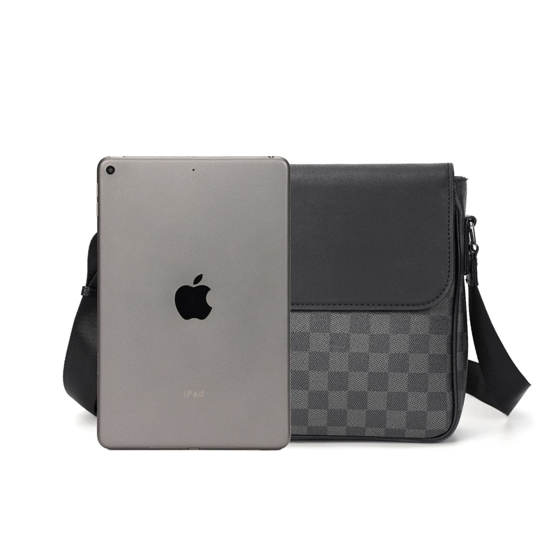 Luxury Brand Men's Shoulder/Crossbody Bag Leather Plaid Designer Handbags for Men Business Messenger Bags Black Bolso Hombre