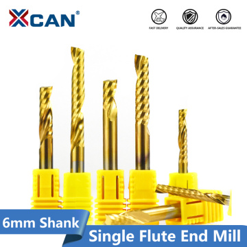 XCAN 1pc 6mm Shank Carbide Spiral End Mill Titanium Coated Single Flute Milling Cutter 1 Flute CNC Engraving Bit End Mill