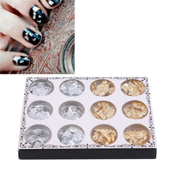 12PCS/ Box Mixed Sequin For Nail Art Decorations Diy Design Crystal Nail Glass Nail Art Gold And Silver Foil Tin Foil