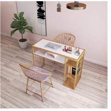 Net red European style gold manicure table and chair set single double diamond iron double deck manicure table sofa chair