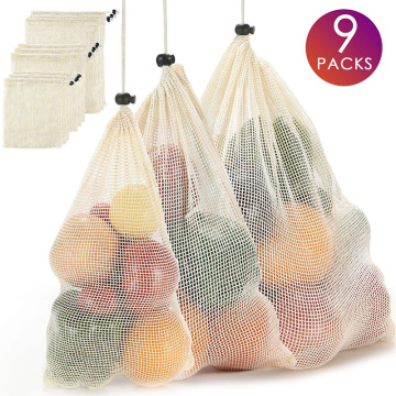 Reusable Cotton Mesh Produce Bags Eco-Friendly Zero Waste Vegetable Fruit Bags Cotton Produce Bag For Shopping & Storage