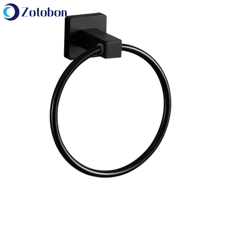 ZOTOBON Stainless Steel Black Towel Ring Holder Paper Holder Robe Towel Hooks Bathroom Accessories Wall-Mounted Towel Bars M127