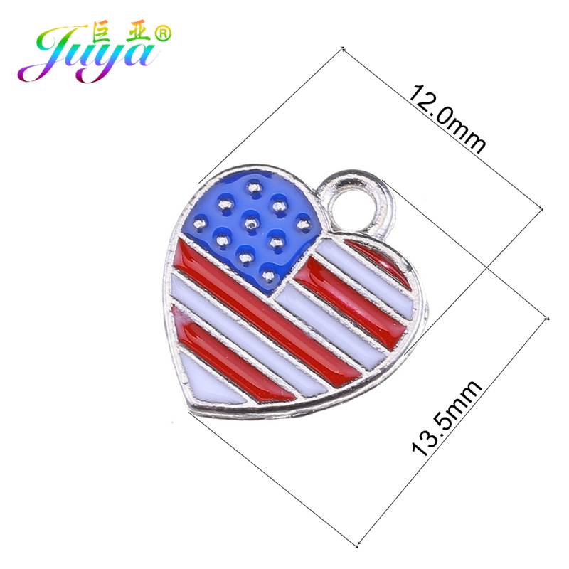 Juya DIY Enamel Charm Pendants Supplis Cz Rhinestones Heart Shape National USA Flag Charms For Fashion Crafting Jewelry Making