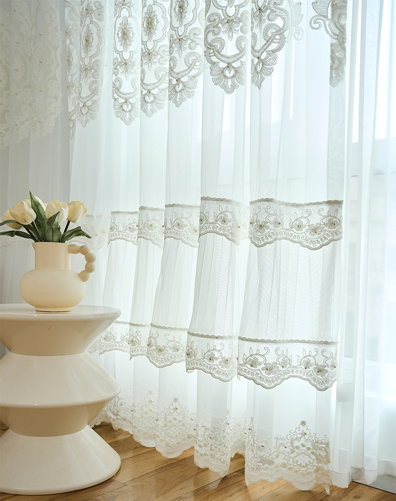 3D Embroidery Beaded Shading Tulle Curtain Sheers