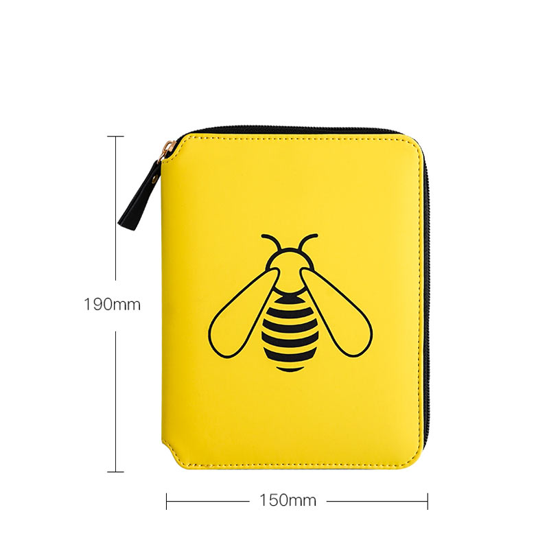 Cajie Yellow Bee Storage Zip Bag Travel Notebook B6 190x150mm Planner Cover With 125x175mm 128 Sheets Filler Pages Pen Note Book