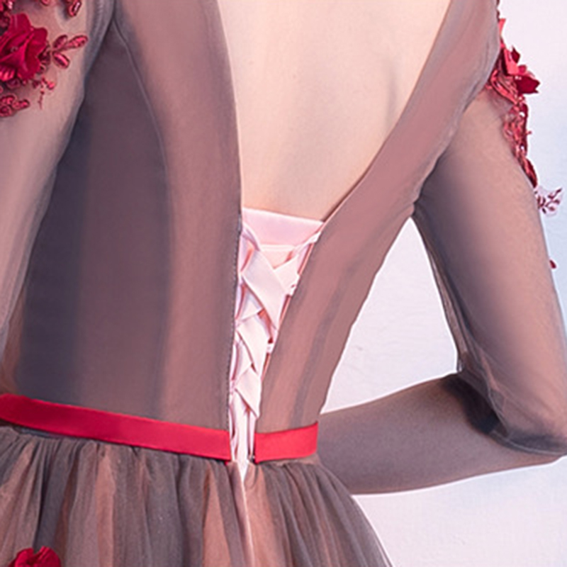 DongCMY New 2020 Flower Bridesmaid Dresses Burgundy Color V-Neck Elegant Pear Party Bride Dress