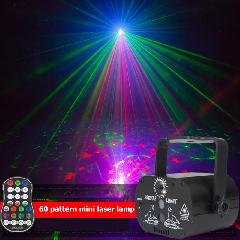 Mini Voice Control LED Laser Projector Light 60 Patterns USB Rechargeable Bar Club Party DJ Disco Stage Light Holiday Lighting