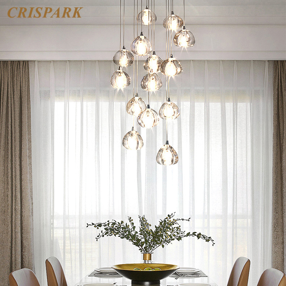 Contemporary Crystal Chandelier Light G4 Nordic Crystal Pendant Hanging Lamp for Kitchen Island Bedside Staircase Loft Villa