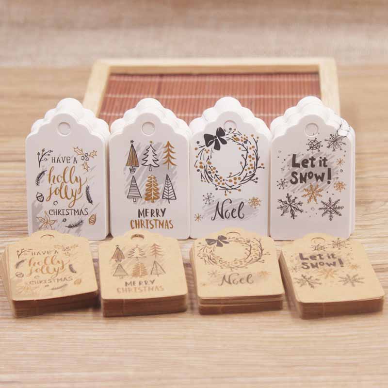 100pcs 5*3cm Merry Christmas Tags Kraft Paper Card Gift Label Tag DIY Hang Tags Gift Wrapping Decor Gift Card