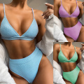 Female Sexy Swimsuit 2020 High Waist Bikini Set Bathing Suits Women Two Piece Split Push Up Swimwear Ribbed Bather Beachwear