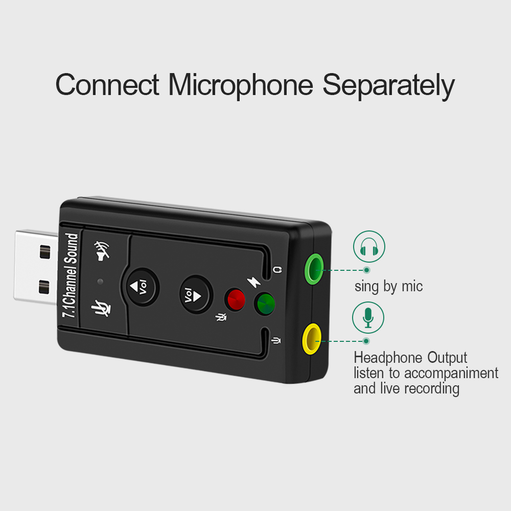 External USB Sound Card Adapter USB to 3D Audio 7.1 Channel Professional Microphone Headset 3.5mm For Win XP / 78 Android Linux