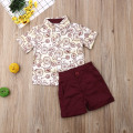 1-6Y Gentleman Infant Kids Baby Boys Clothes Sets Print Short Sleeve Shirts Tops+Solid Shorts Outfits