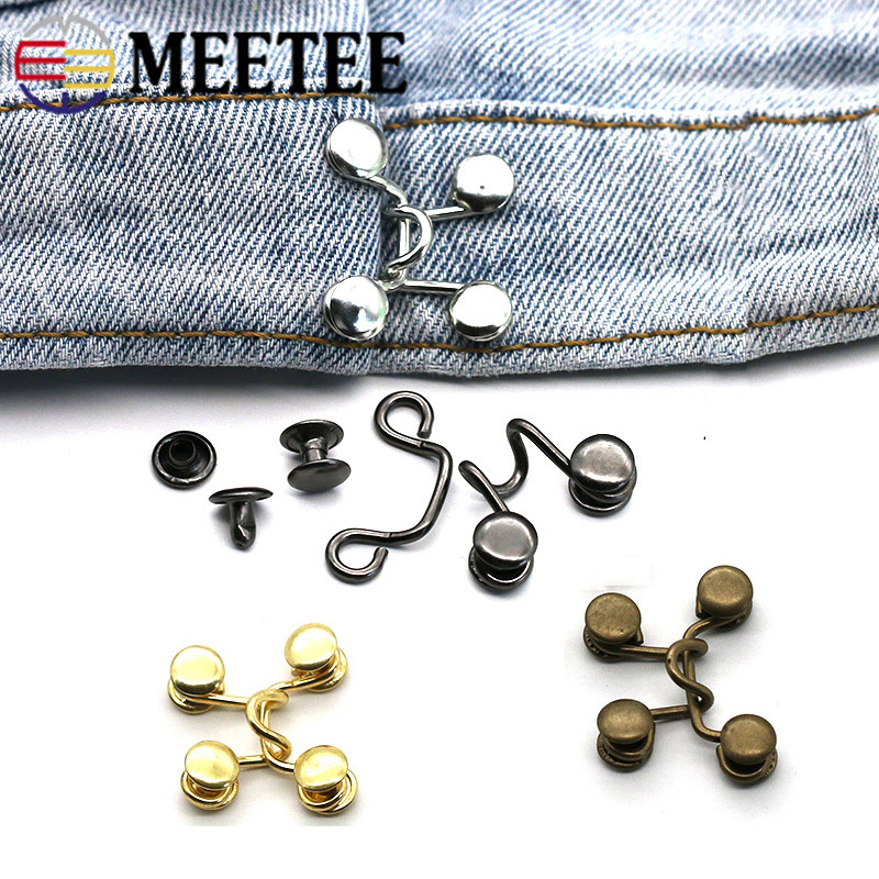 Meetee 30sets 27X28/32X28mm Metal Garment Hooks Jeans Waist Adjusting Buckle Removable Rivet Button DIY Invisible Adjust Button