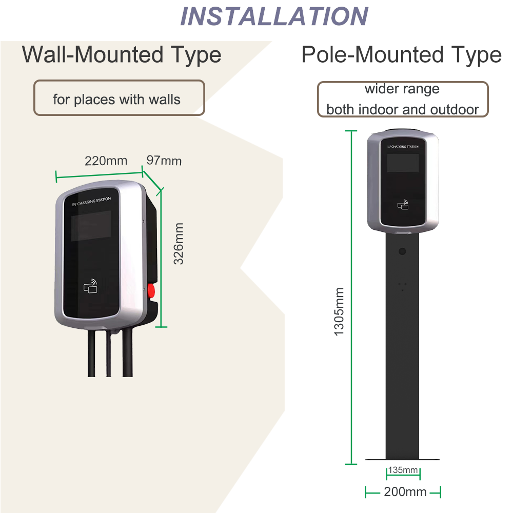 11kW AC Pole-mounted EV Charger European Standard Plugs