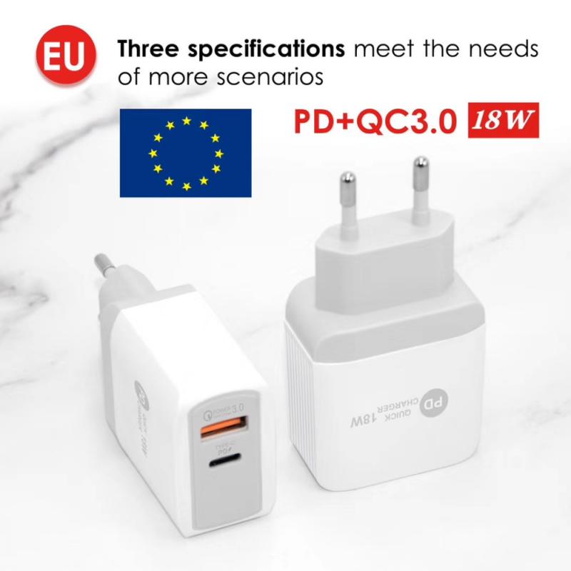 PD 18W Type-C Charger Compatible With QC3.0 Fast Charging USB Mobile Phone Charger For Most Smart Phones Digital Products 1pc
