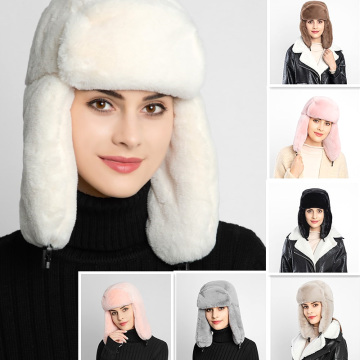 Womens New Autumn Winter Hat Warm Earmuffs Thicken Earflap Caps Female Faux Fur Windproof Solid Color Hats Fashion Cap Bonnet